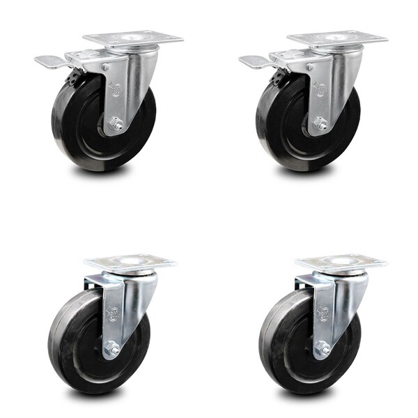 5 Inch Hard Rubber Wheel Swivel Top Plate Caster Total Lock Brakes SCC, 2PK